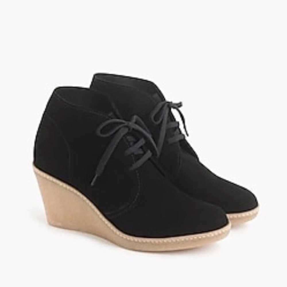 J. Crew MacAlister Wedge Boots Women 8 Black Suede Excellent Lace Up Chukka